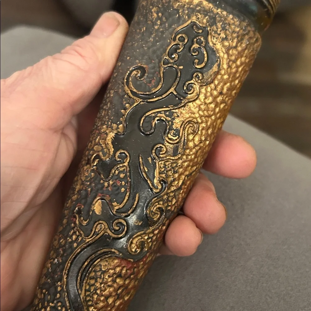 50%offw❤️ Vtg Tokanabe Japanese Wall Pocket Vase Black Dragon 8.5